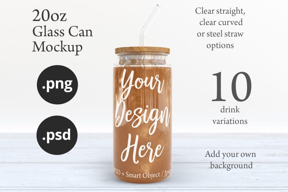 20oz Libbey Soda Can Glass Mockup with Bamboo Lid & Straw Options – Perfect for Customization - Image 5