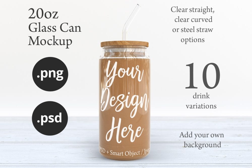 20oz Libbey Soda Can Glass Mockup with Bamboo Lid & Straw Options – Perfect for Customization - Image 6