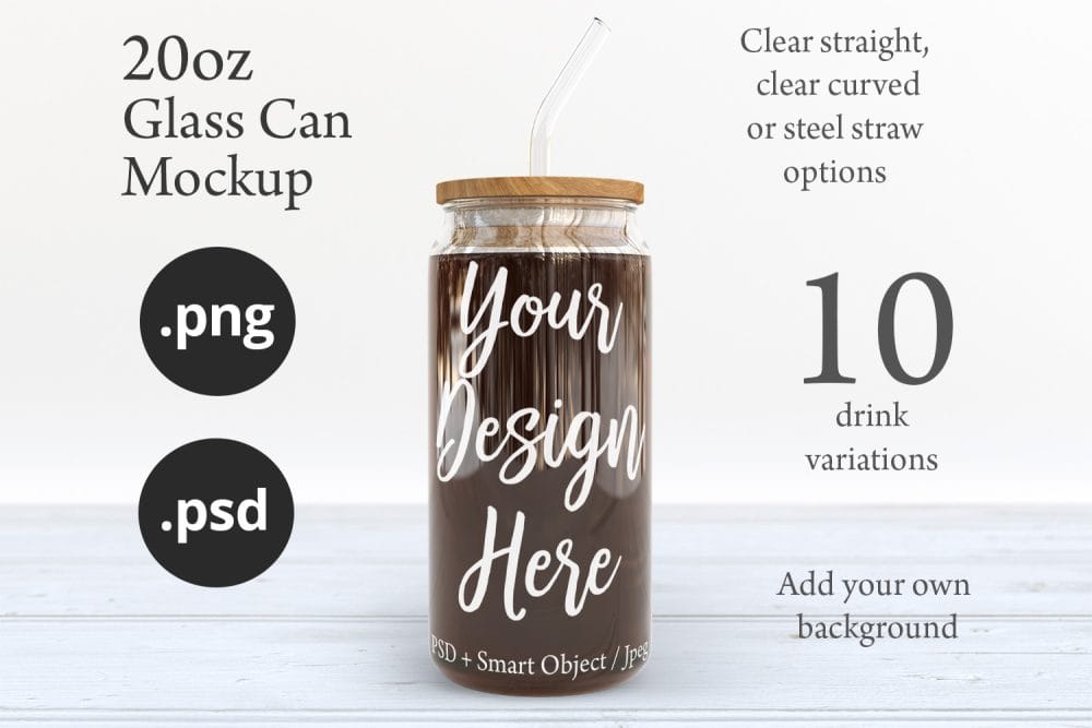 20oz Libbey Soda Can Glass Mockup with Bamboo Lid & Straw Options – Perfect for Customization - Image 7