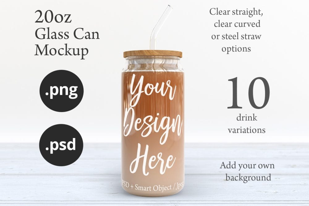 20oz Libbey Soda Can Glass Mockup with Bamboo Lid & Straw Options – Perfect for Customization - Image 9