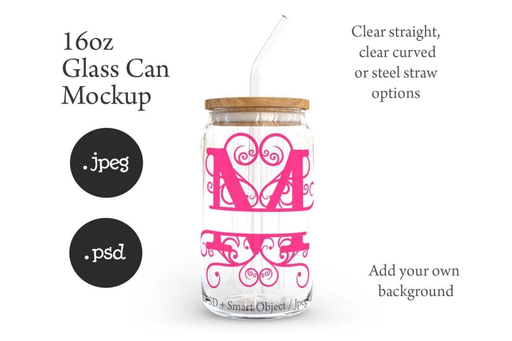 16oz Libbey Soda Can Glass Mockup with Bamboo Lid & Straw Options - Image 7