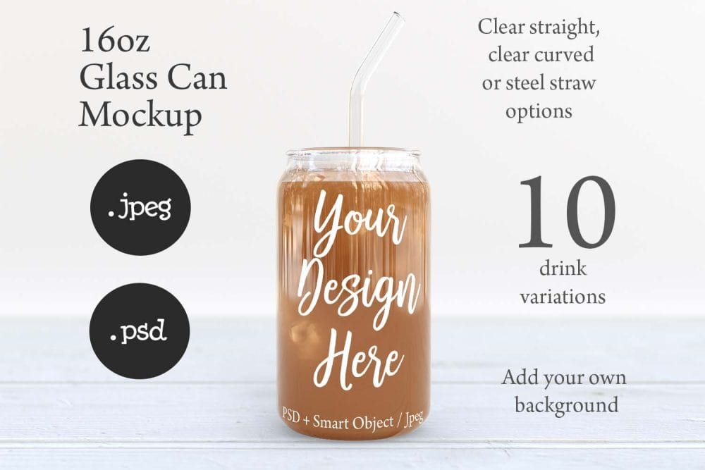 16oz Libbey Soda Can Glass Mockup with Bamboo Lid & Straw Options – Perfect for Customization - Image 6