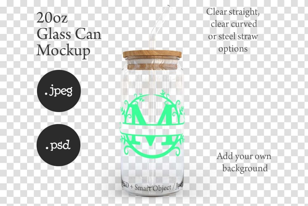 20oz Libbey Soda Can Glass Mockup with Bamboo Lid & Straw Options - Image 4
