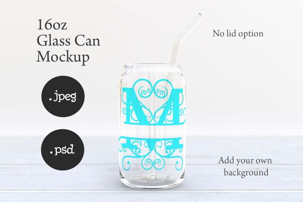 16oz Libbey Soda Can Glass Mockup with Bamboo Lid & Straw Options - Image 6