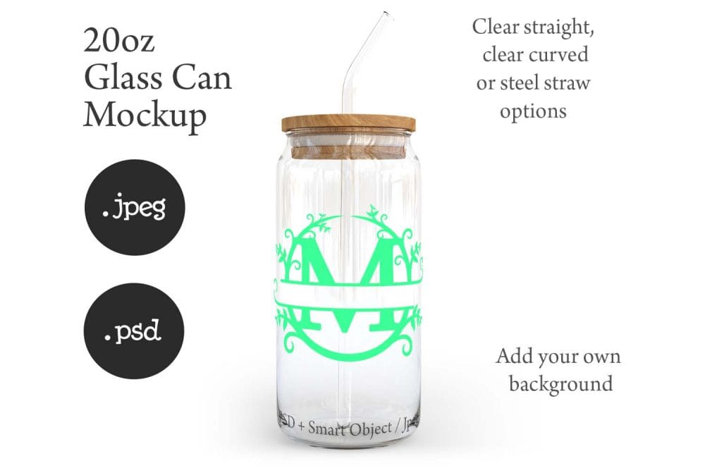 20oz Libbey Soda Can Glass Mockup with Bamboo Lid & Straw Options - Image 3