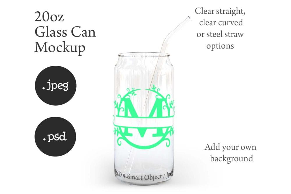 20oz Libbey Soda Can Glass Mockup with Bamboo Lid & Straw Options - Image 2