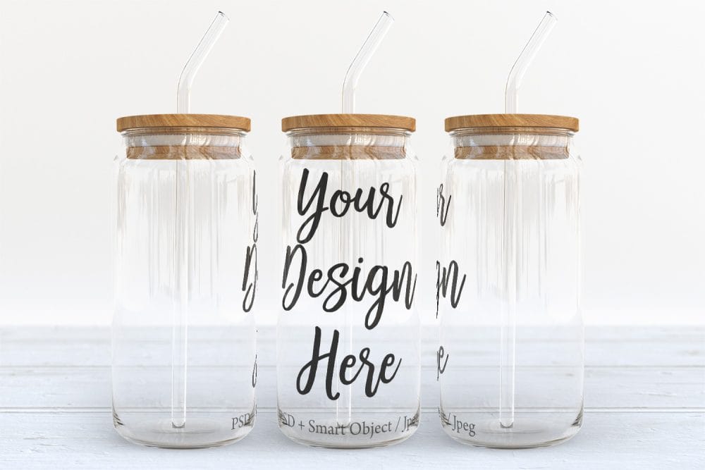 20oz Libbey Soda Can Glass Mockup with Bamboo Lid & Straw Options - Image 7