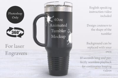 40oz Ringneck Tumbler Mockup with Handle for Laser Engraving